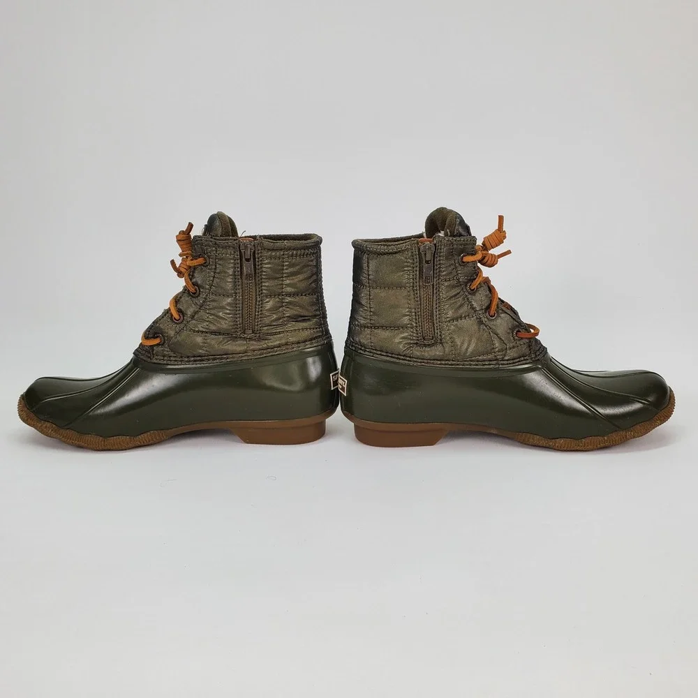 Sperry Saltwater Quilted Duck Boots‎ Olive Metallic Bronze STS80753 Womens 9.5 M